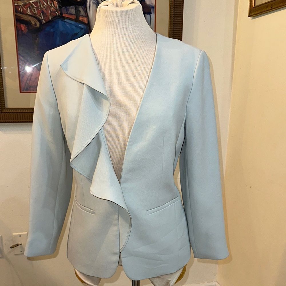 Talbots Elegant Light Blue Ruffle Women's Blazer Size 2 - Picture 4 of 11